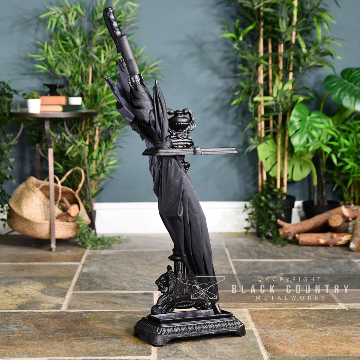  Walking Stick and Umbrella Stand in Situ holding an Umbrella