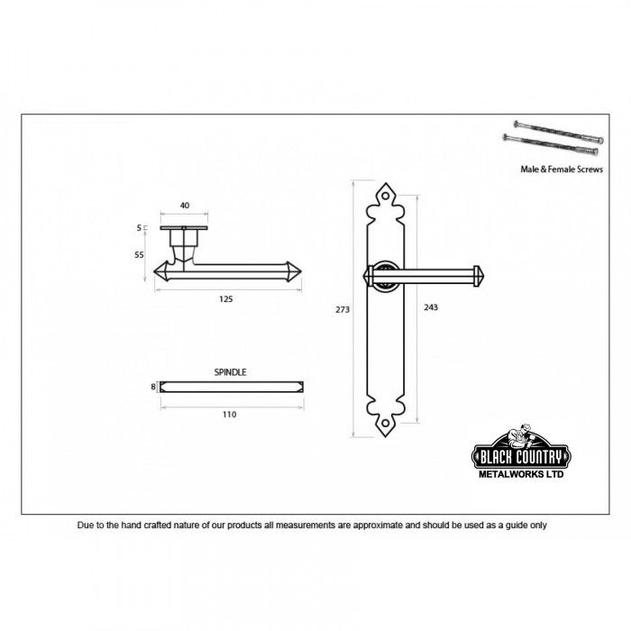 "Arundell" Tudor Lever Latch Set Dimensions 