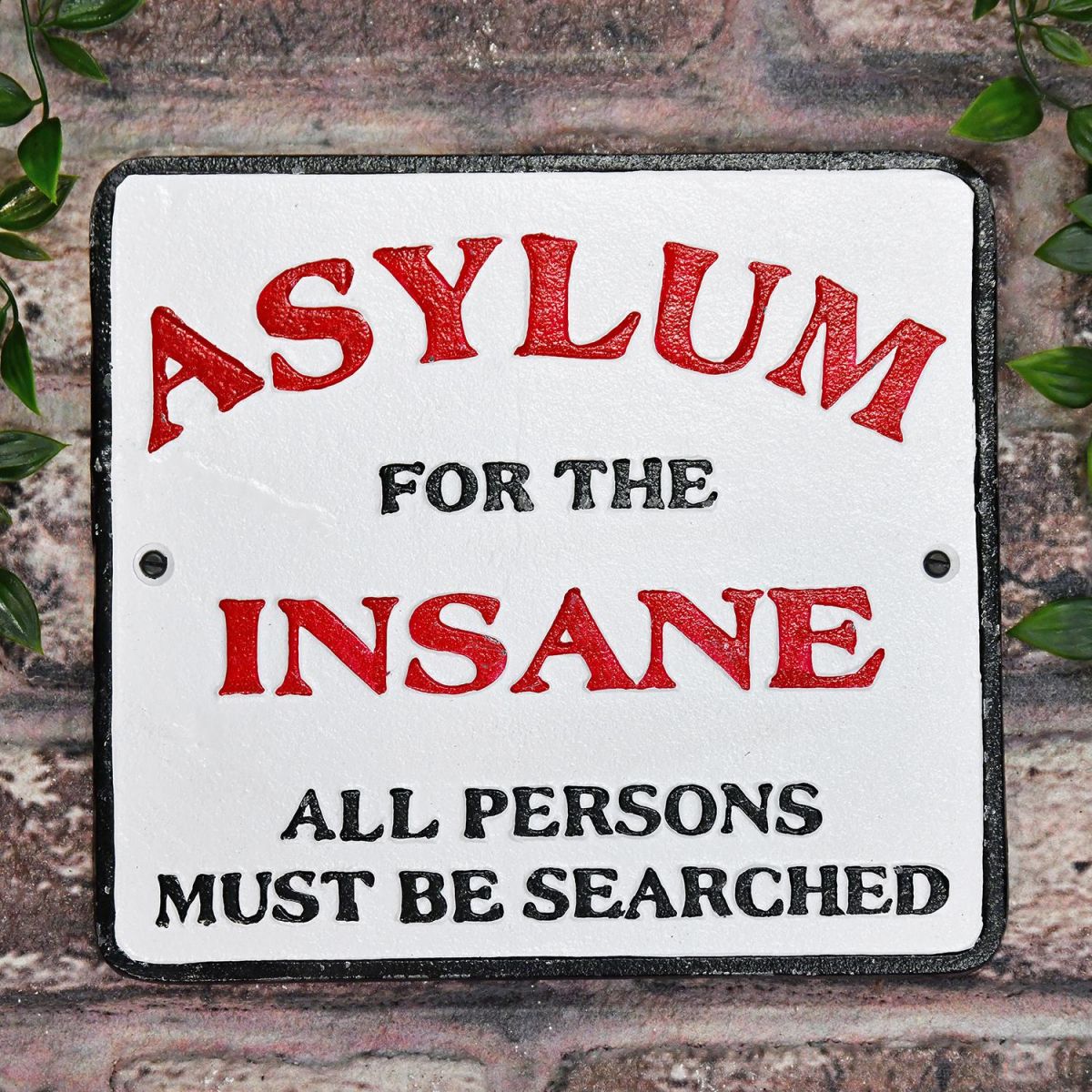 "Asylum For The Insane" Cast Iron Sign in Situ on Brick Wall