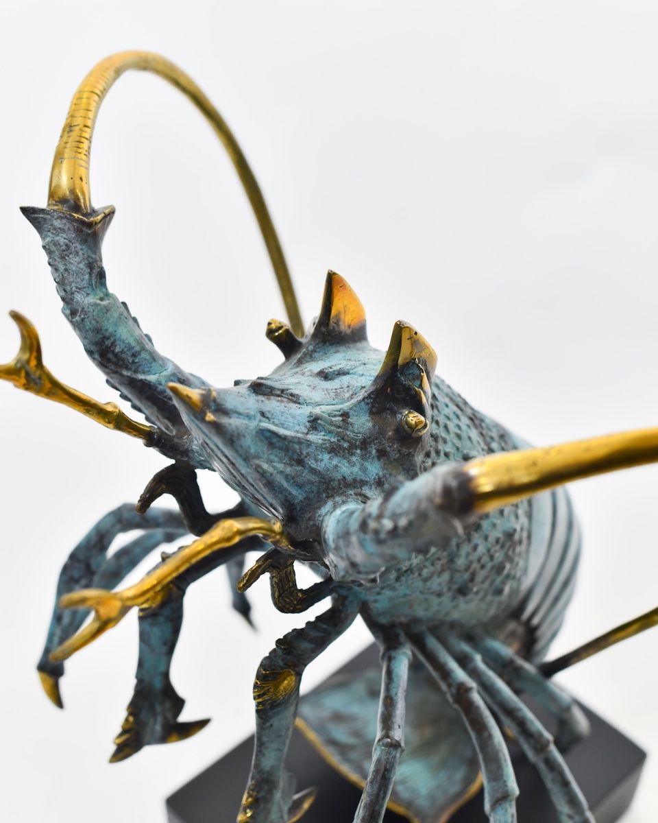 Aurelian Sentry Lobster Sculpture in Cast Brass close up of head
