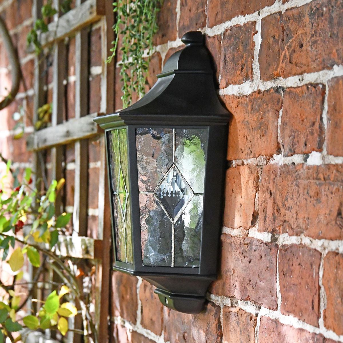 "Avebury Manor" Traditional Half Lantern Wall Light Mounted Flush on a Brick Wall