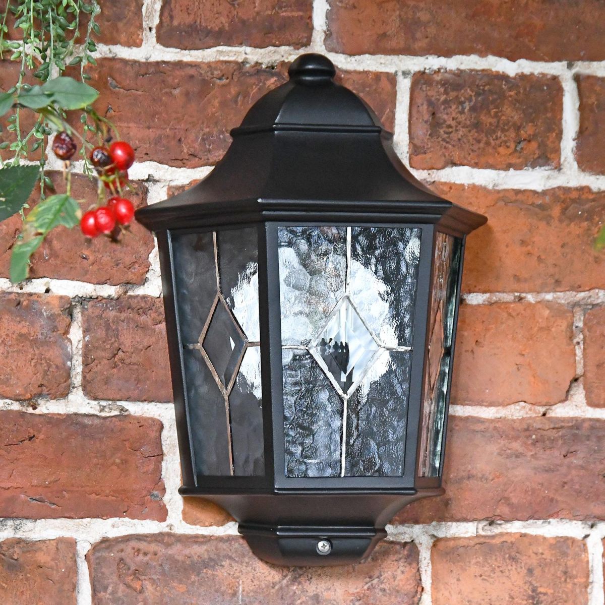 "Avebury Manor" Traditional Half Lantern Wall Light in a Black Finish