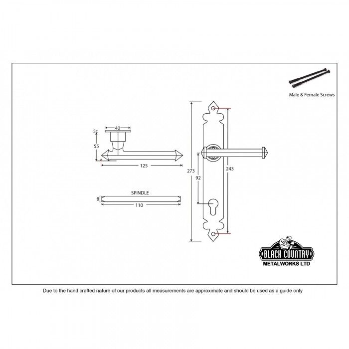 "Azzaro" Tudor Lever Espagnolette Lock Set Dimensions