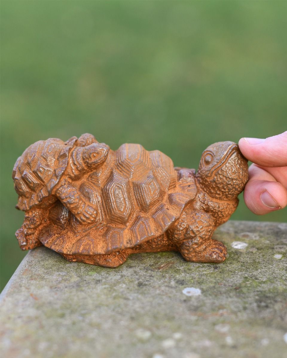Rustic Mother and Baby Tortoise Garden Sculpture