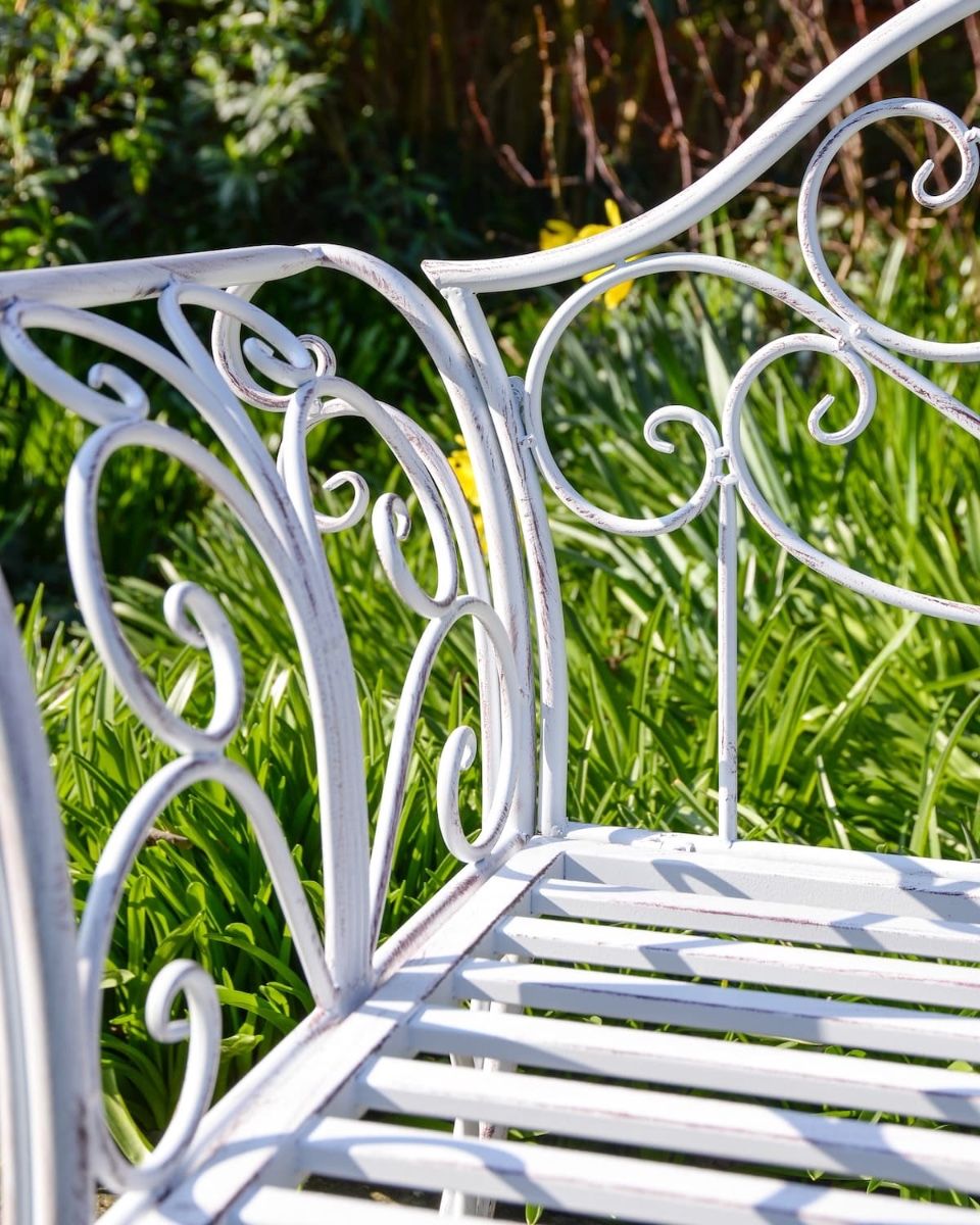 "Ophelia" Wrought iron Two Seater Garden Bench - Cream