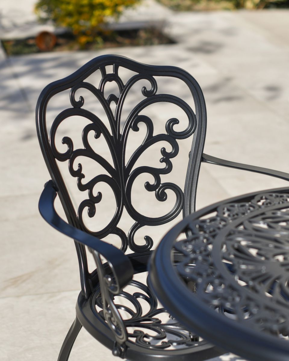 Close Up Of The Design On The Back Of The Chairs From The Harlington Table & Chair Set