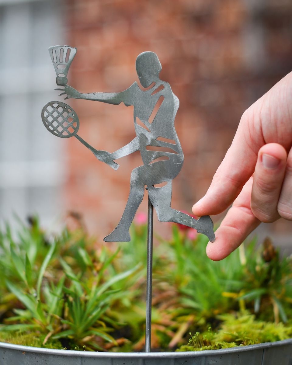 Badminton Artistic Plant Pot Spike - Set of Two with hand in shot for scale