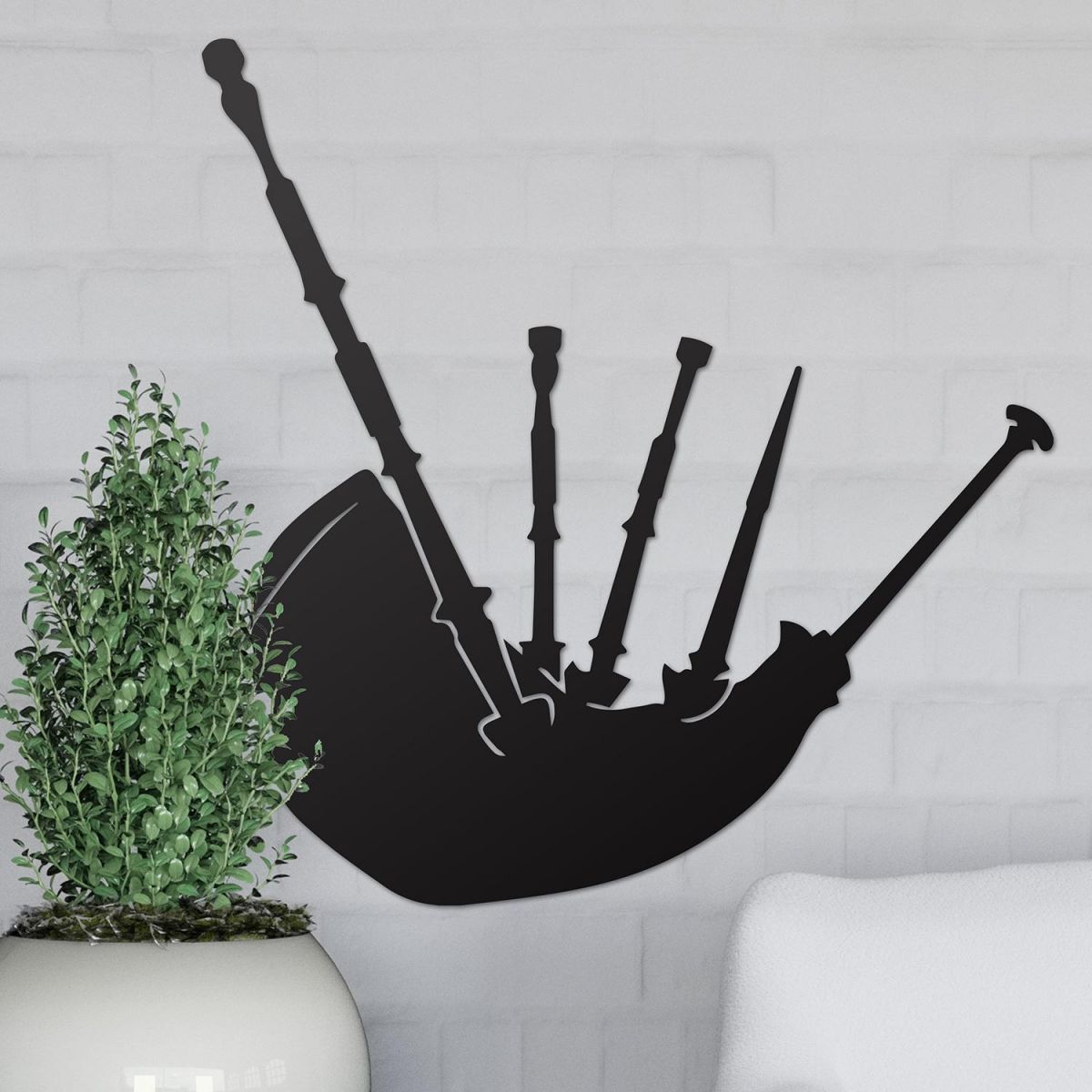 Bagpipe Wall Art on the Wall Next to Plants