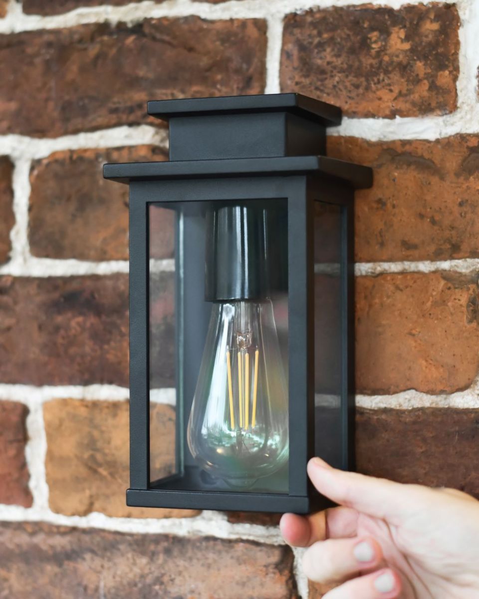 Contemporary "Beaumont" Black Wall Lantern to Scale