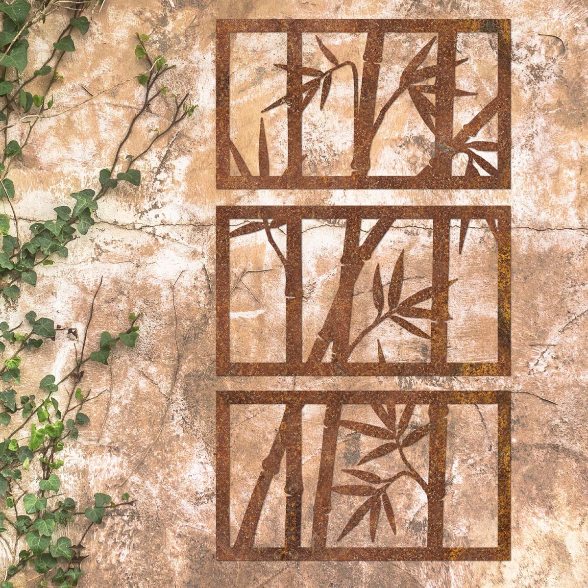 Bamboo Wall Art on a Stone Wall