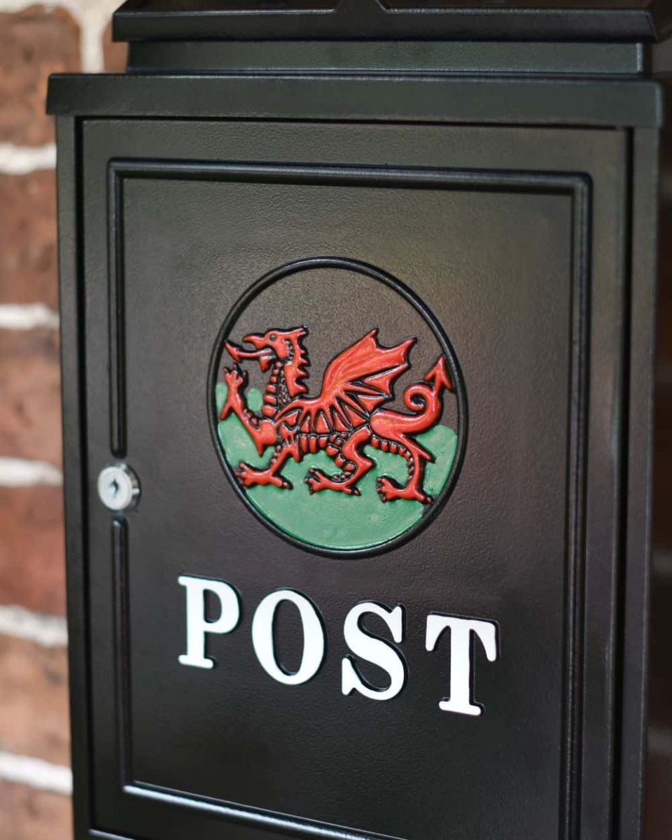 Close-up of the Hand Painted Welsh Dragon Won the Front of the Post Box