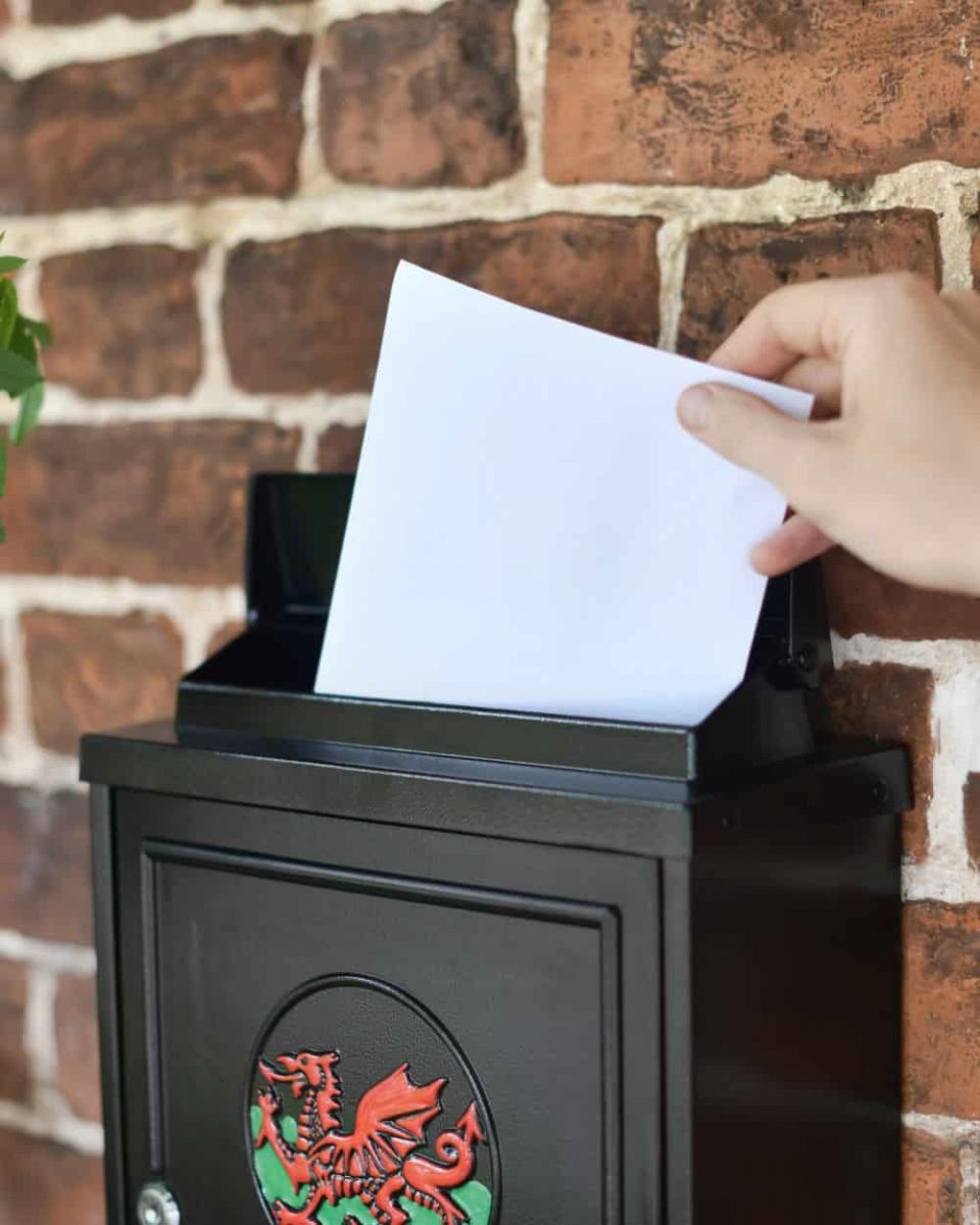 Close-up of the Letter Opening on the Top of the Hand Painted Welsh Dragon Wall Mounted Post Box