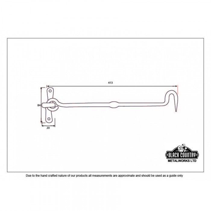 16" "Barletta" Forged Iron Cabin Hook Dimensions