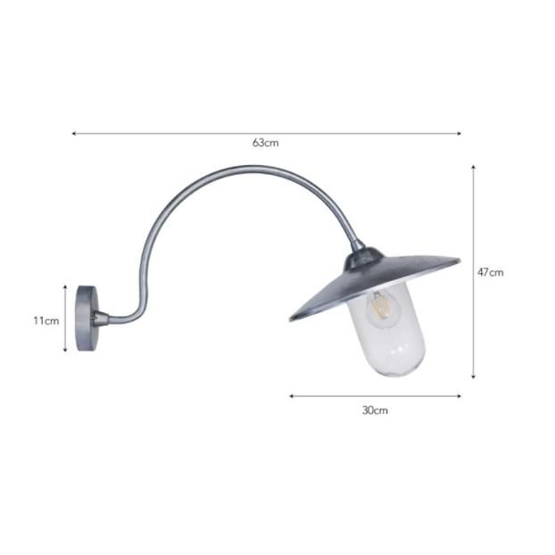 Silver Arched Swan Neck Barn Light Measurements