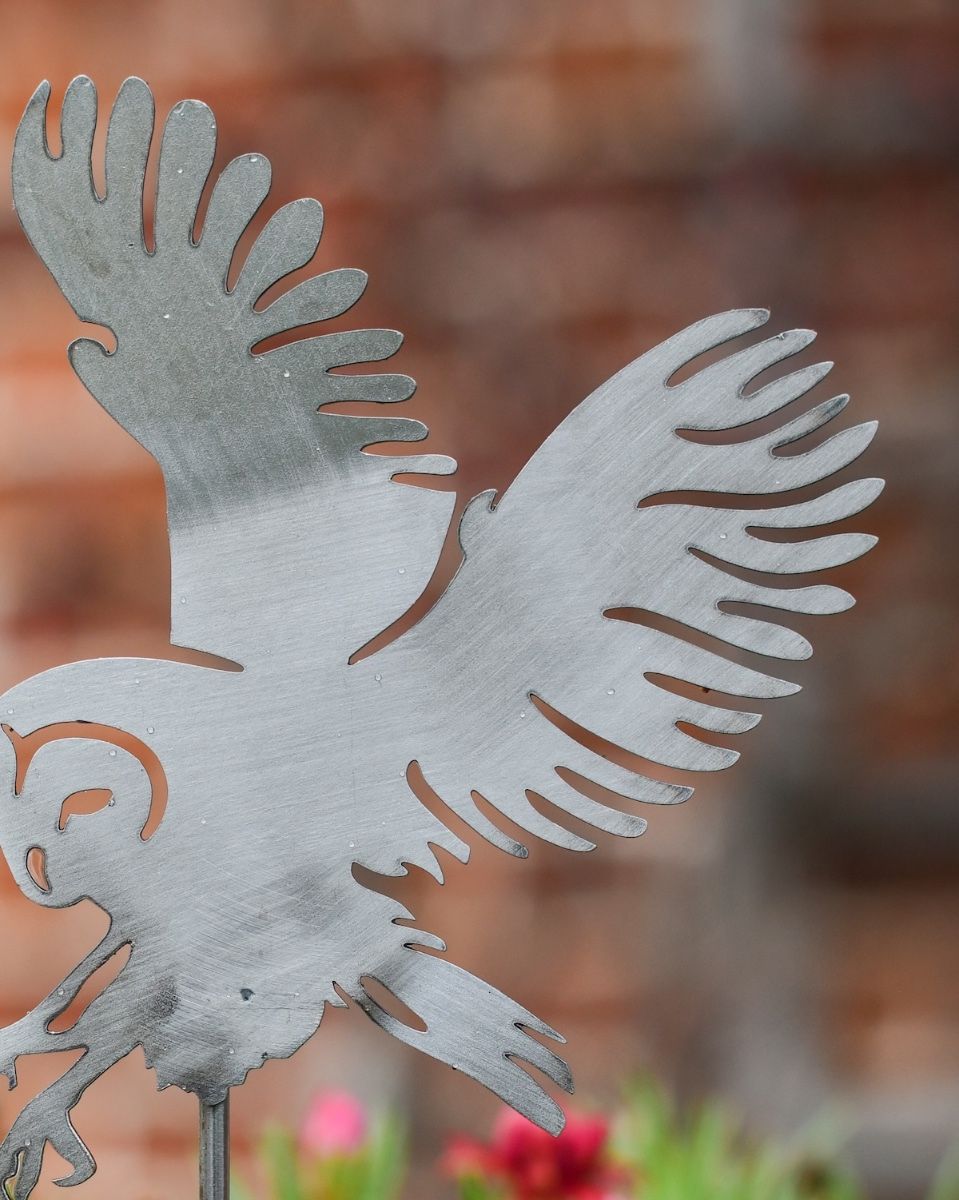 Barn Owl Artistic Plant Pot Spike - Set of Two close up of wings
