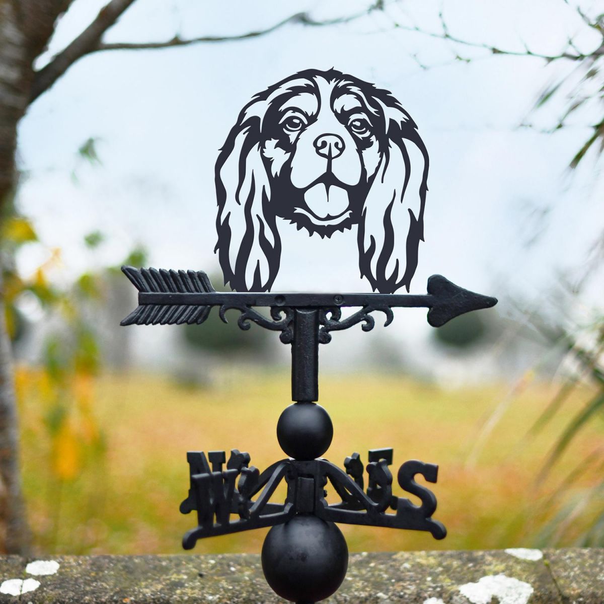 Cavalier King Charles SpanielDog Weathervane in Use on a Roof Vertically 