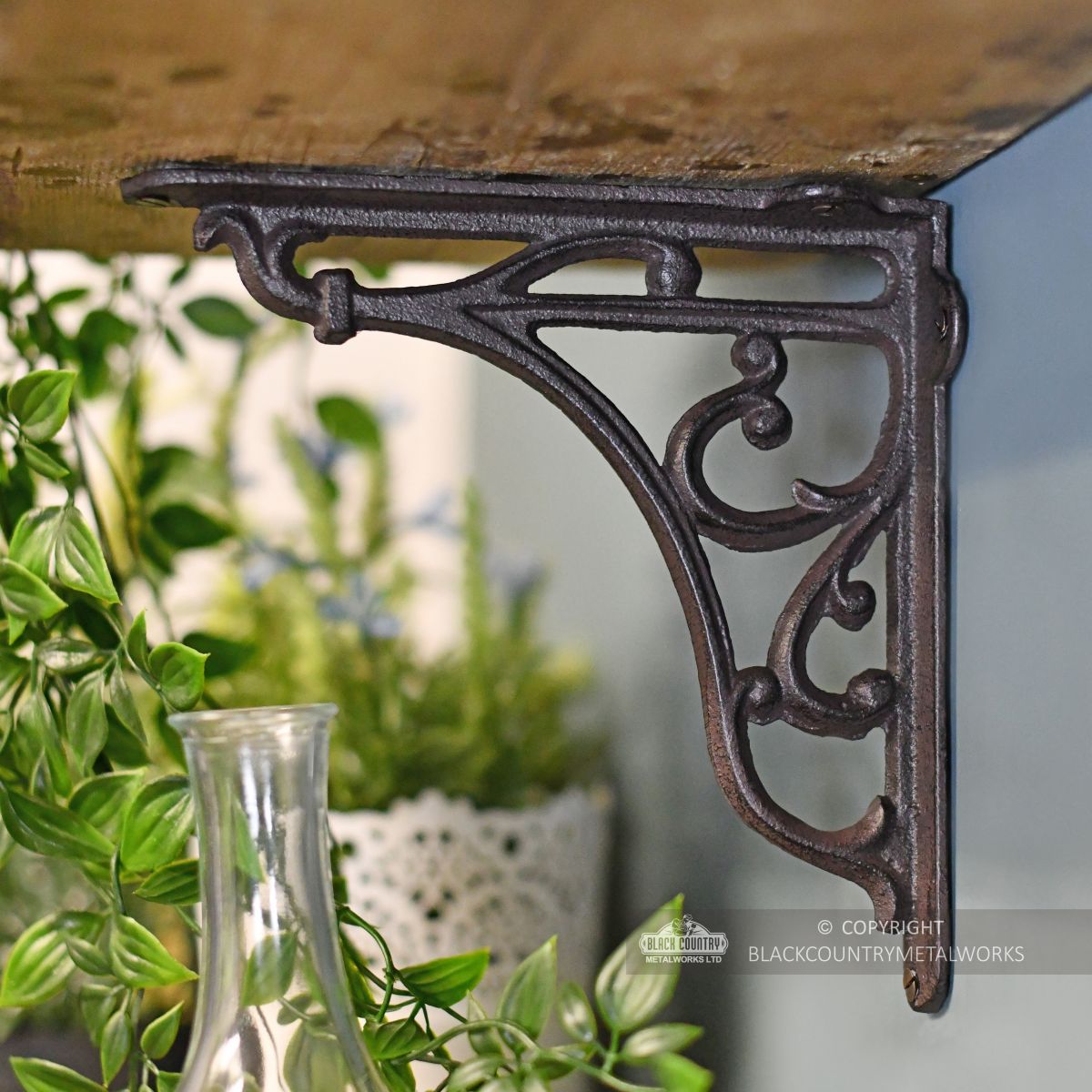 Natural rustic iron shelf brackets