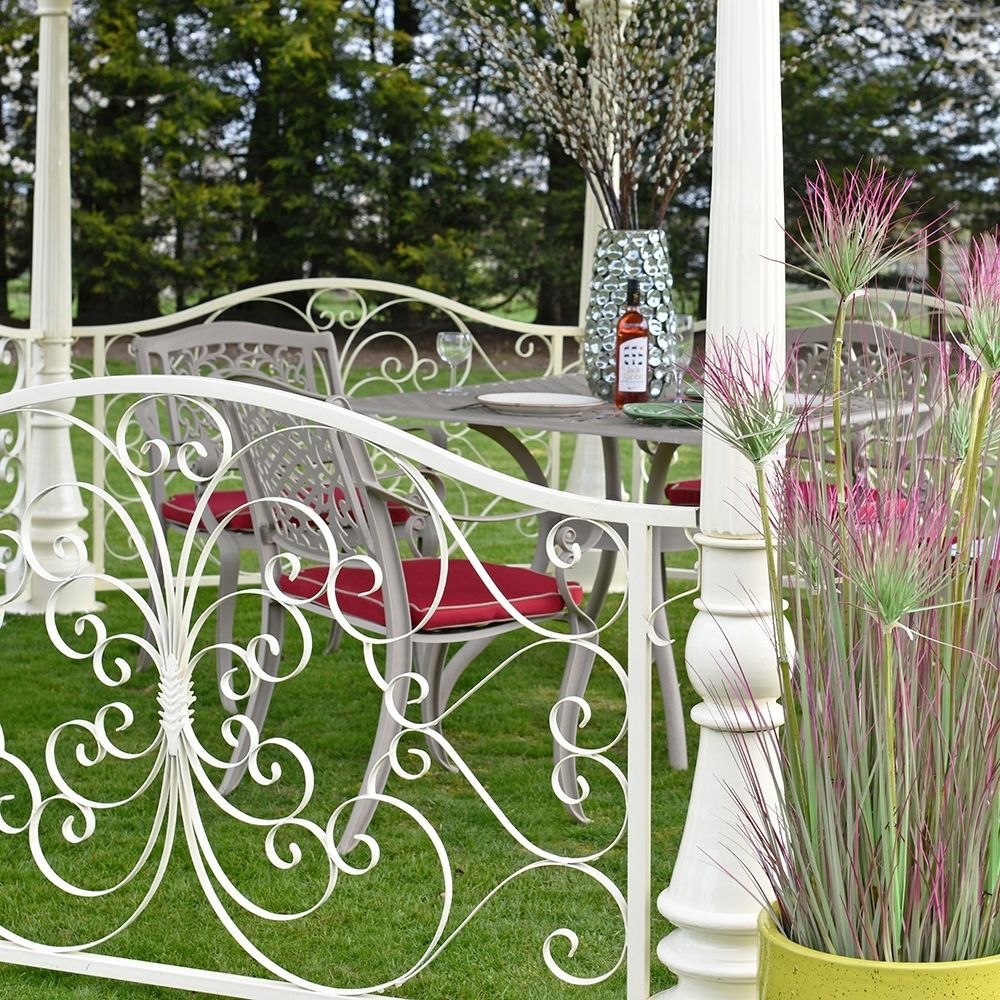 Detailed image of scrollwork handrail on gazebo