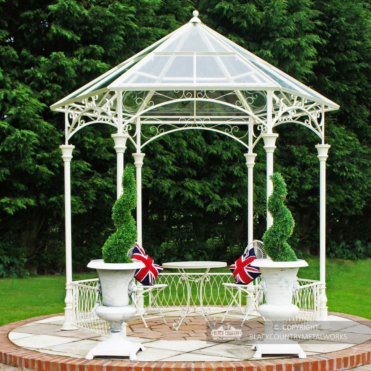 Traditional designed pavilion with modern glass roof