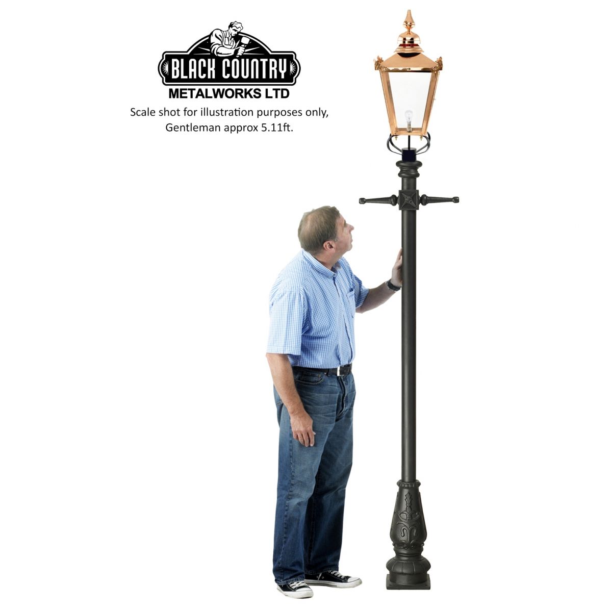 Scale image of our 2.7m copper Victorian lamp post
