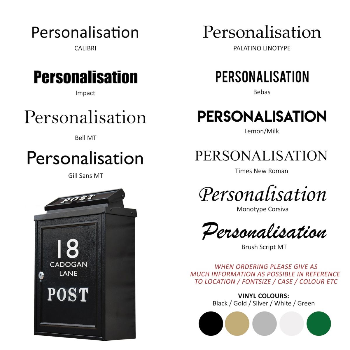 Personalised options for traditional letterbox Personalised options for traditional letterbox