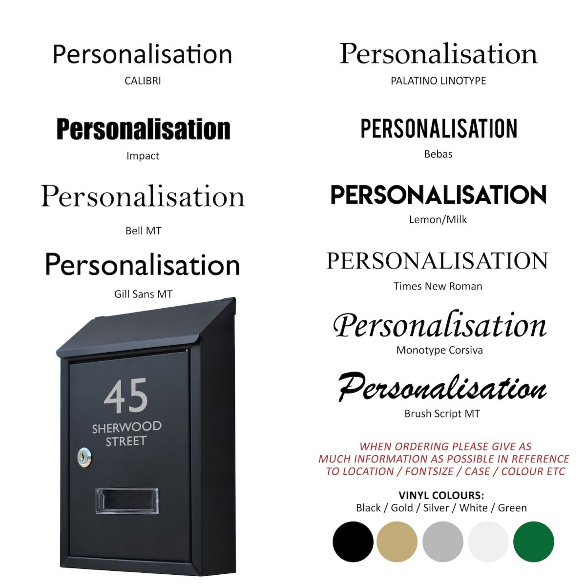 Personalisation options for modern wall mounted post box