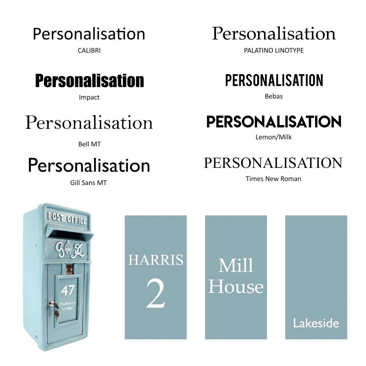  Post Box Personalisation available in selected fonts