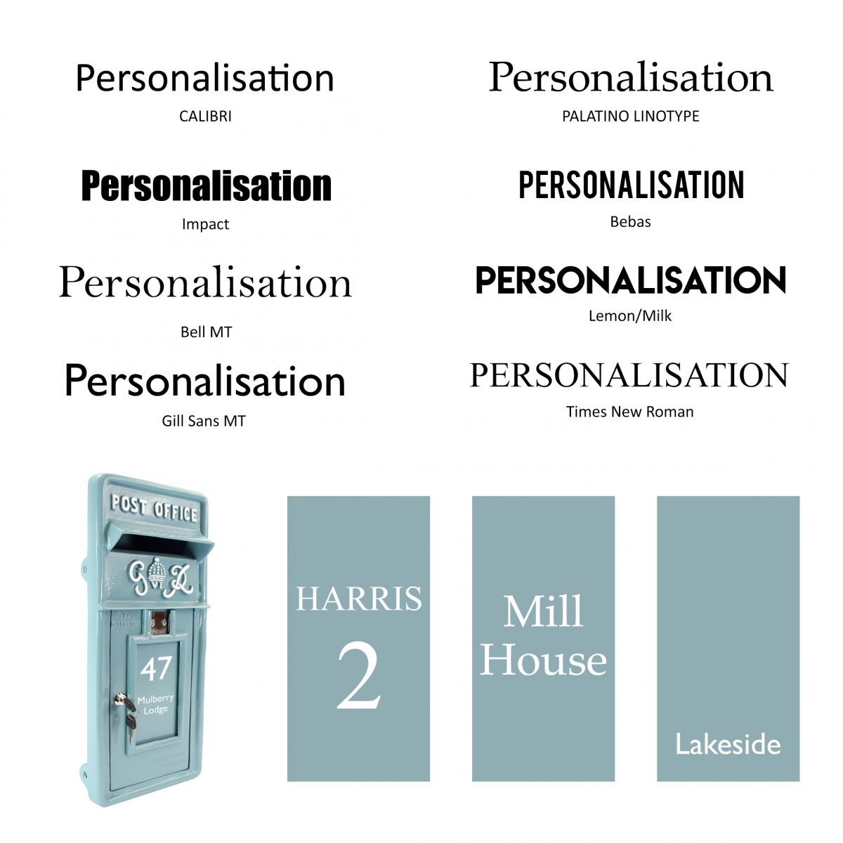  Post Box Personalisation available in selected fonts