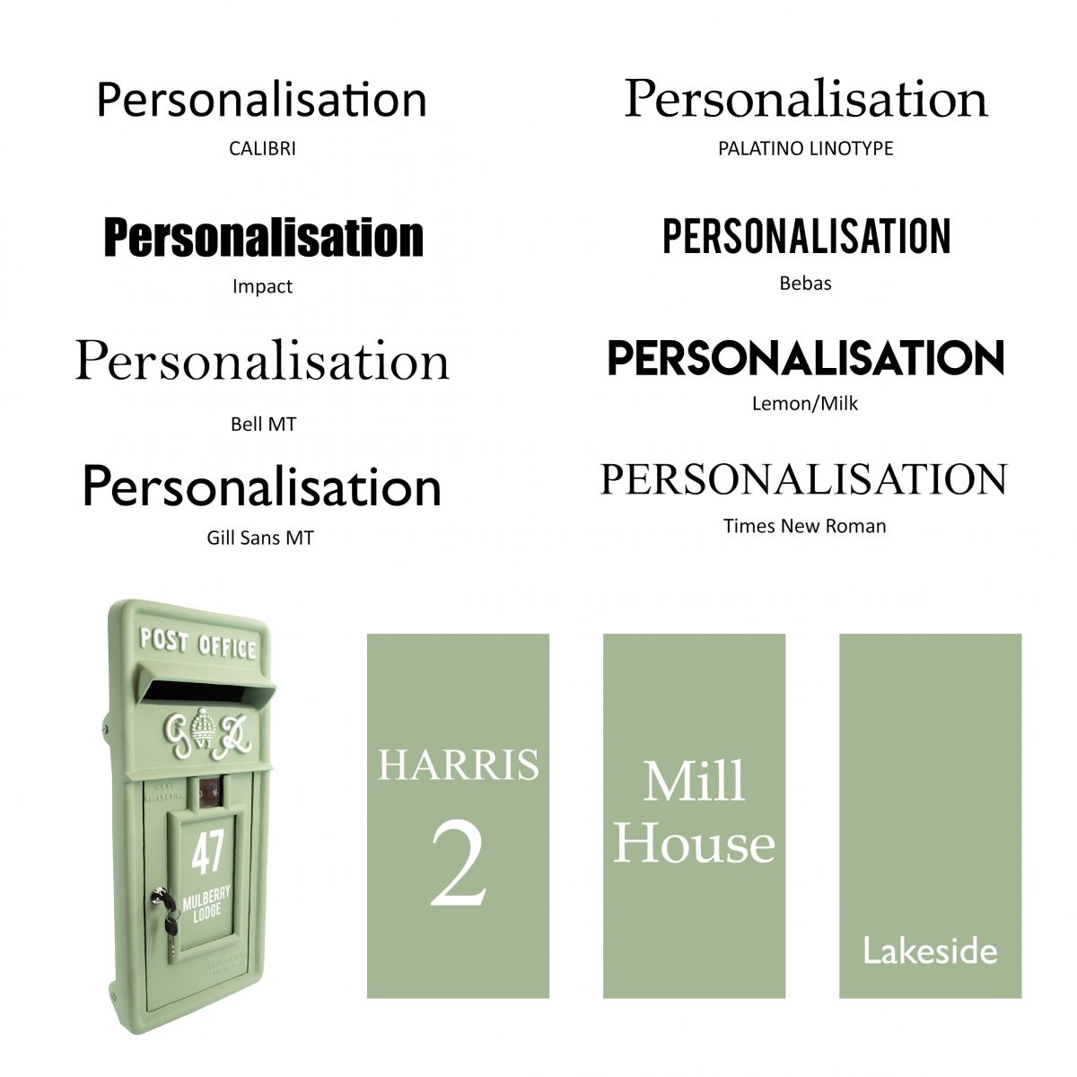 Personalisation service - available font Options