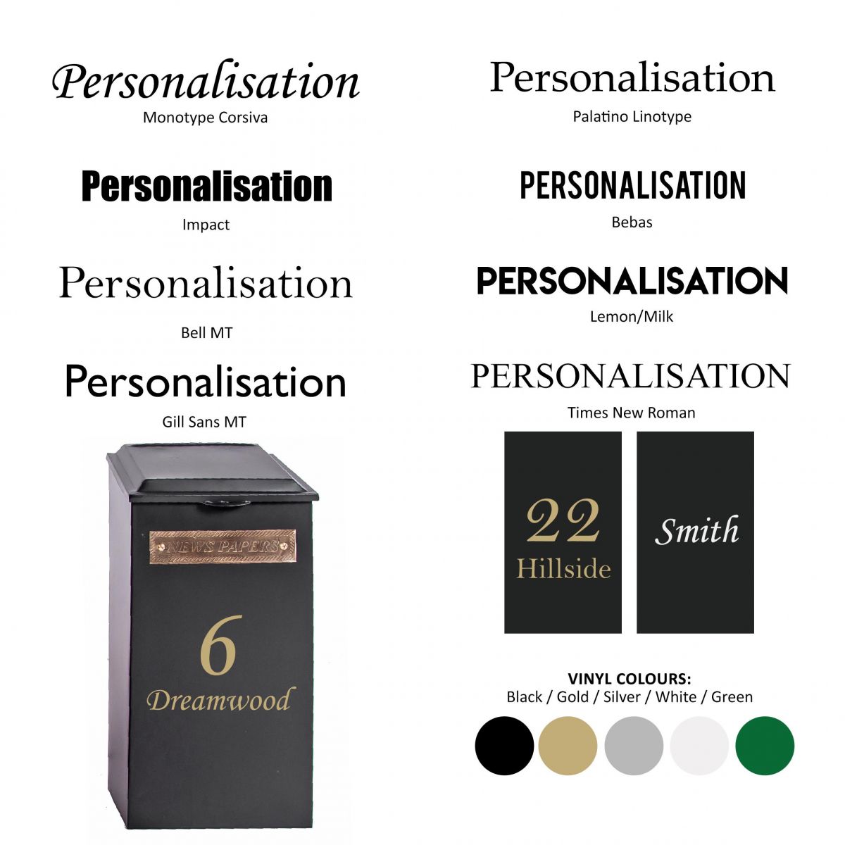 Product customisation font options