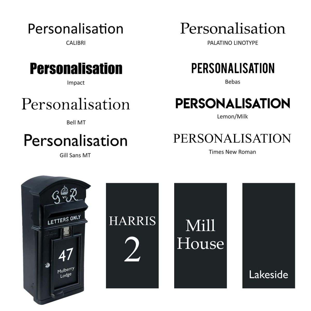 King George Post Box Available in Personalisation in the Following Fonts