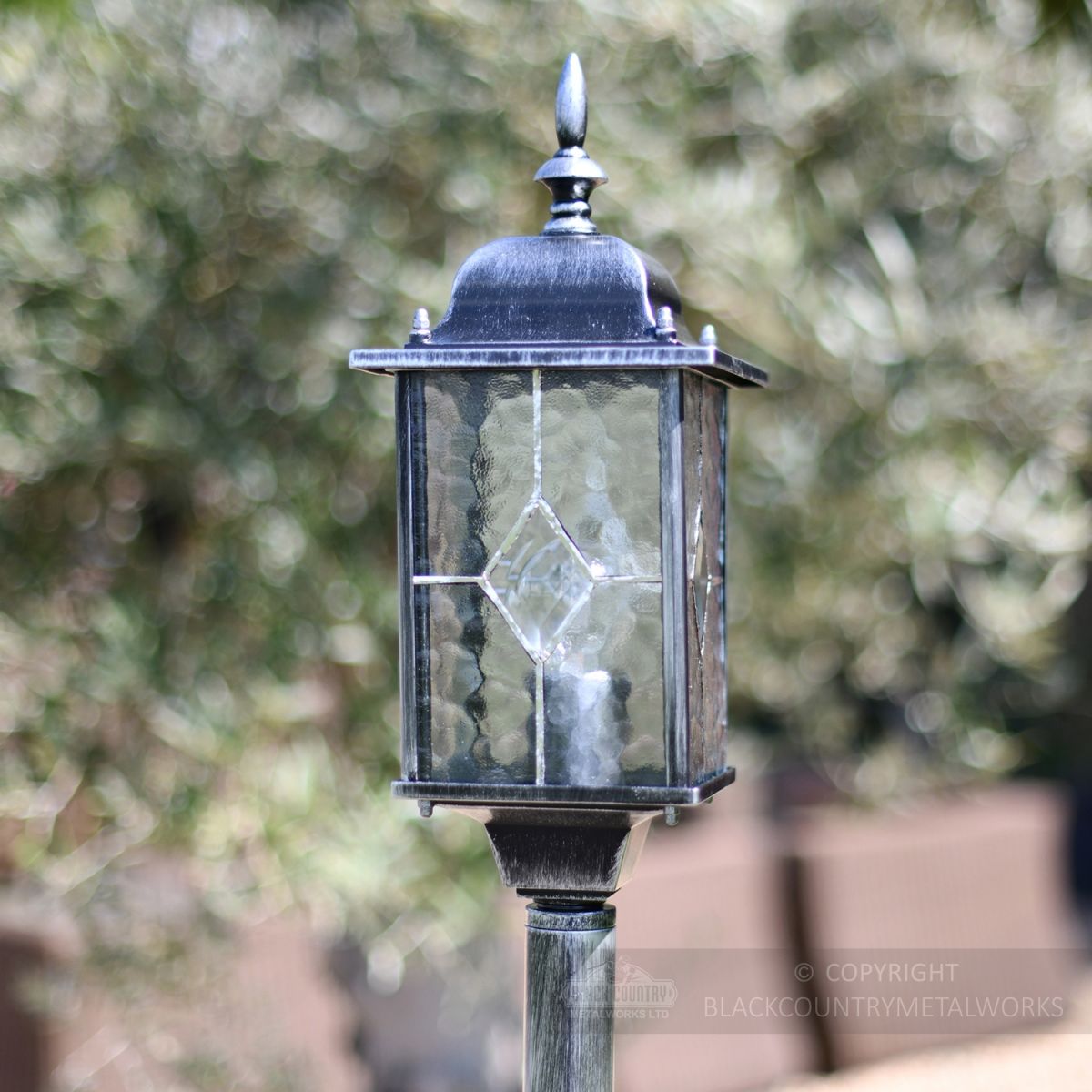 Hand leaded glass on classic lantern