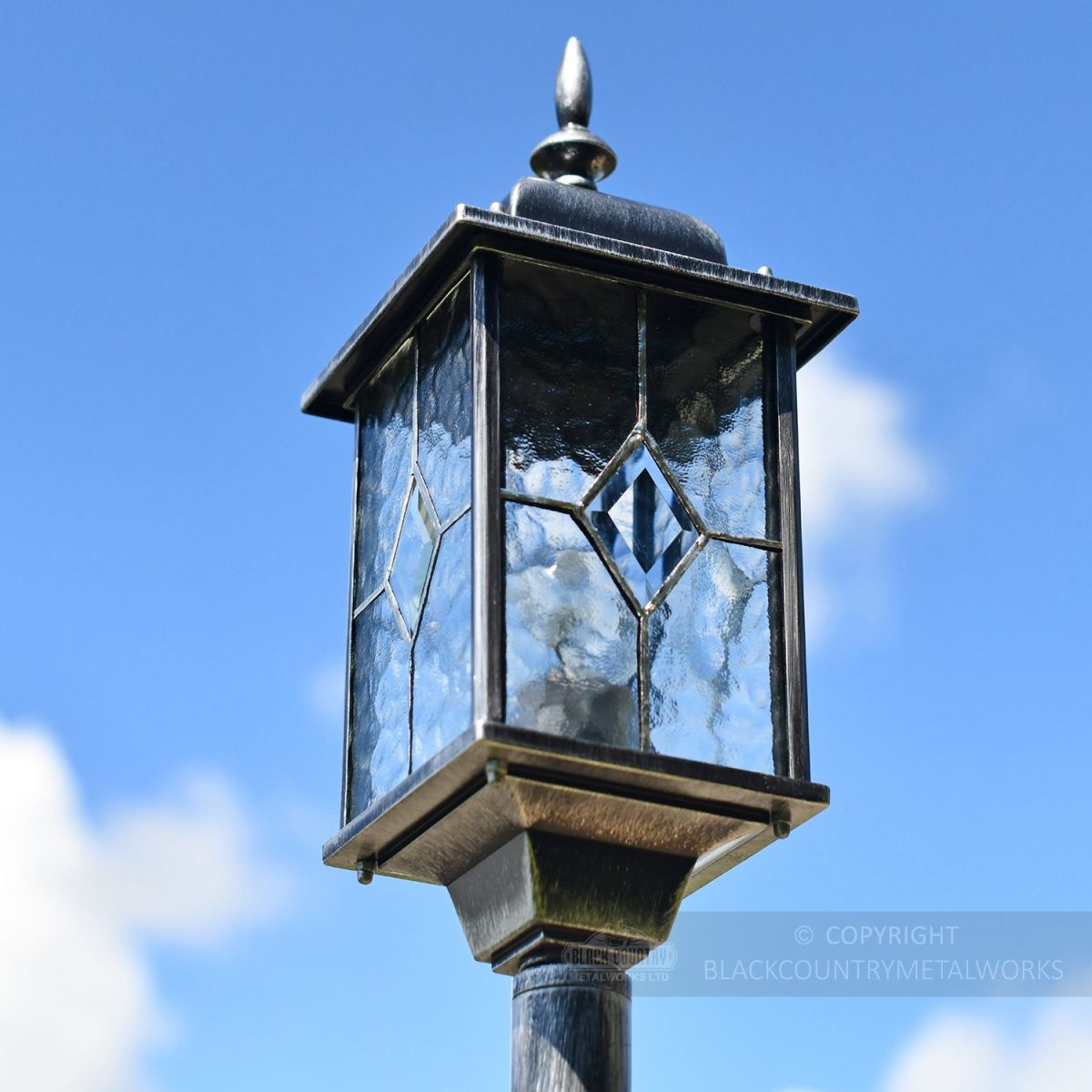 Close up of lantern on entrance way lamp post