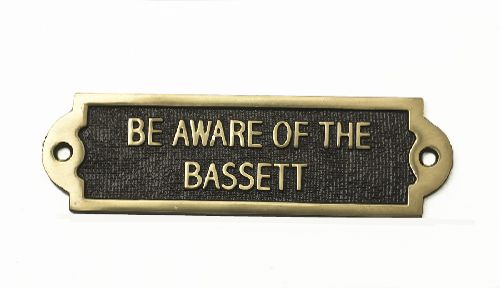 Brass Bassett Hound Be Aware of the Dog Sign