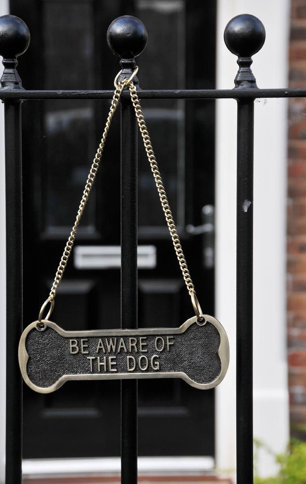 Brass "Be Aware of the Dog" Hanging Sign