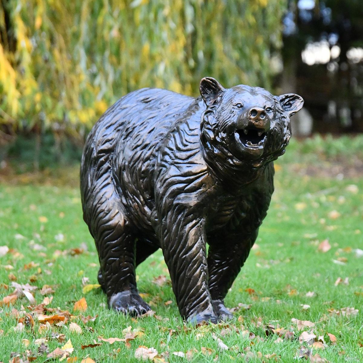 Antique Bronze Bear Cub Garden Sculpture in Situ Outdoors Antique Bronze Bear Cub Garden Sculpture in Situ Outdoors