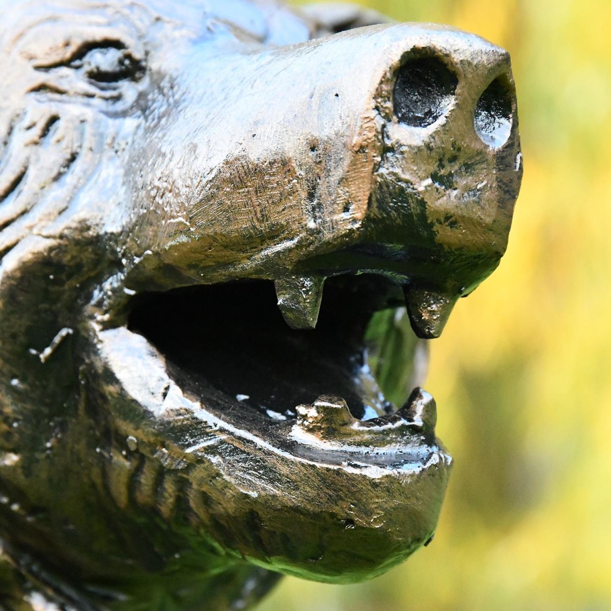 Close-up of the Mouth of the Bear Cub Antique Bronze Garden Sculpture Close-up of the Mouth of the Bear Cub Antique Bronze Garden Sculpture