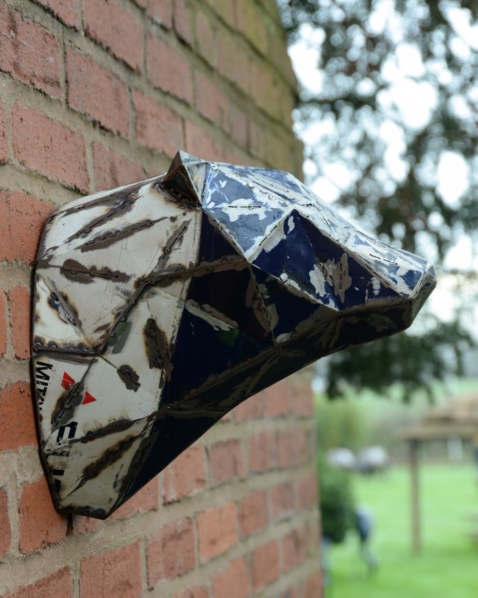 ‘Glacier’ the Bear Head Mount Wall Art mounted on brick wall side view