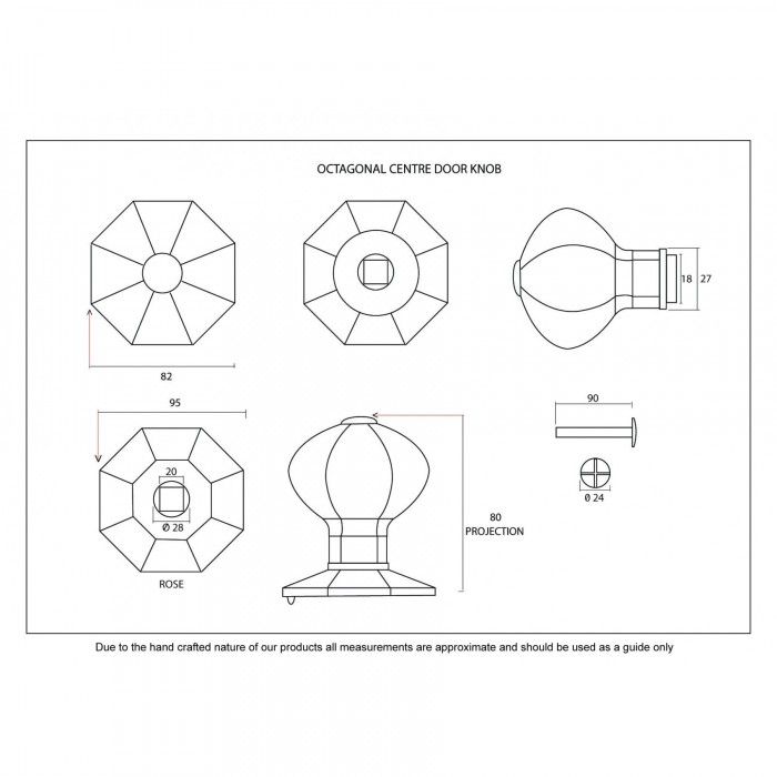Beaufort Octagonal Centre Door Knob Dimensions Diagram