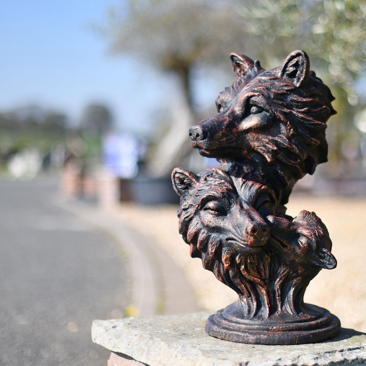 Cast Iron Wolf Heads Bust in Situ
