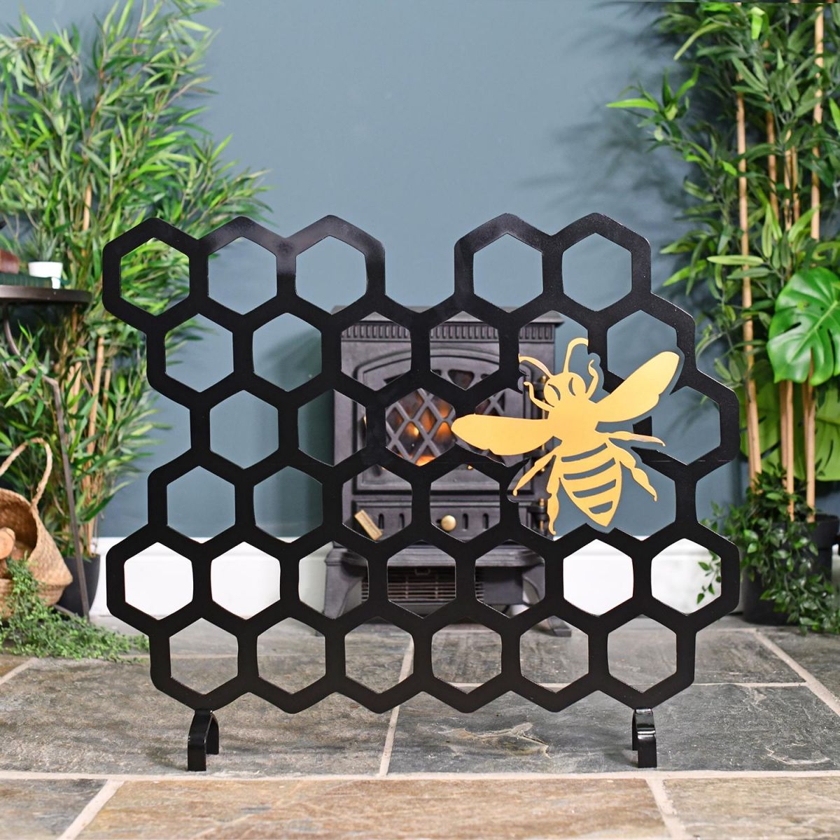 Black & Gold Bee Bee Fireguard in Front of the Fire Place 
