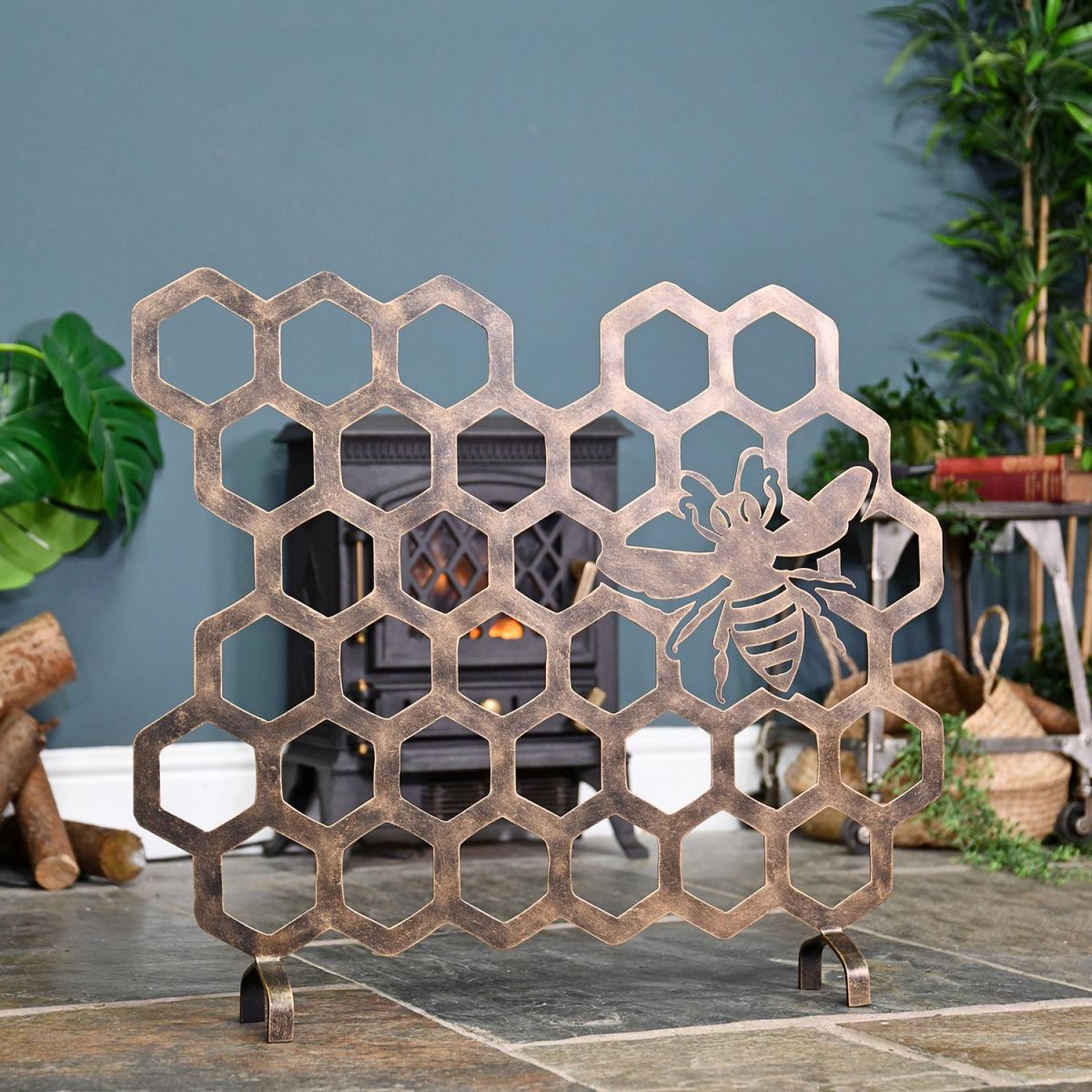 Antique Gold Bee Bee Fireguard in Front of the Fire Place 