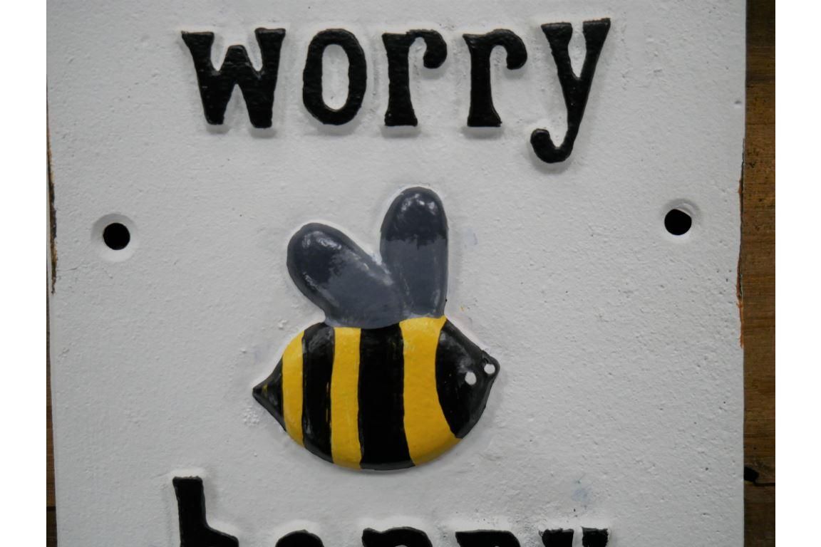 "Bee Happy" Quirky Iron Sign Close-Up