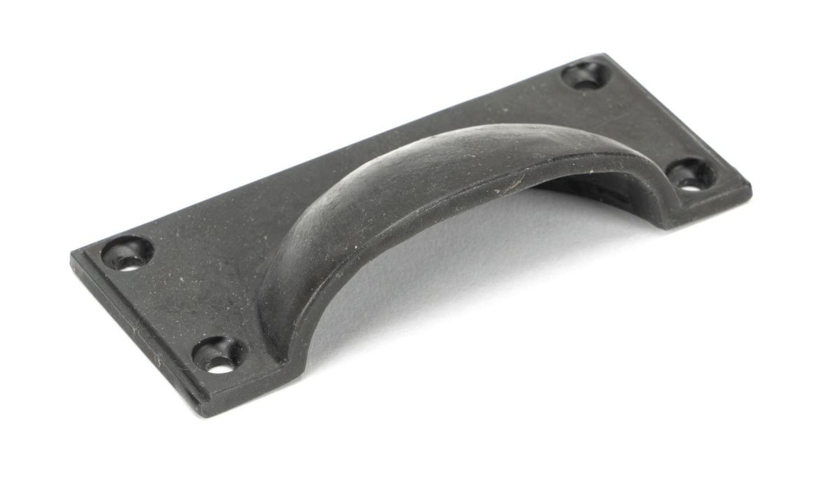 Beeswax Rectangular Drawer Pull with Curved Handle Close Up