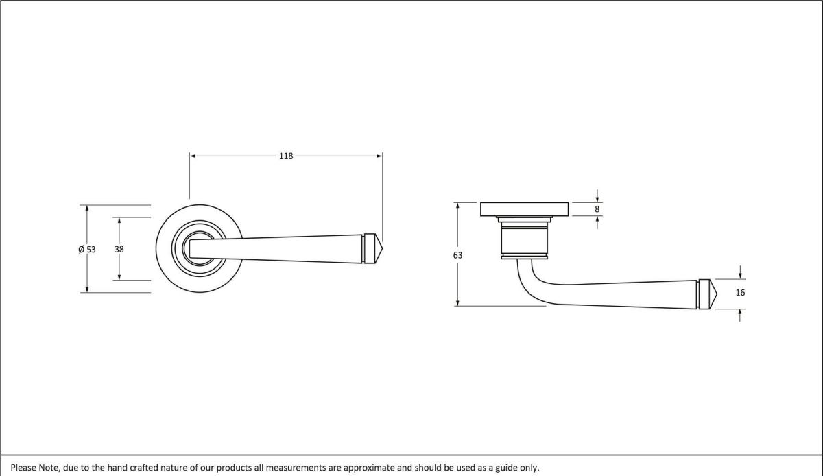 Aged Pewter Unsprung Lever Door Handle on Rose Dimensions