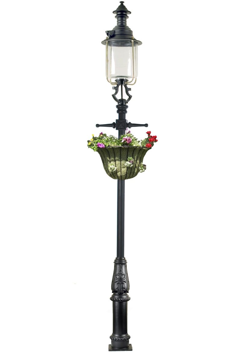 Belgravia Lamp Post 4.1m with Flower Basket Finished in Black