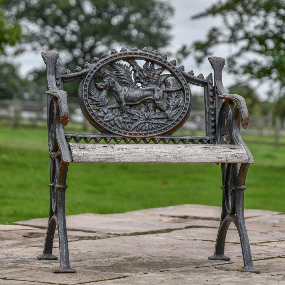 Aged Black Cast Iron "Dog" Single Seat Bench Aged Black Cast Iron "Dog" Single Seat Bench