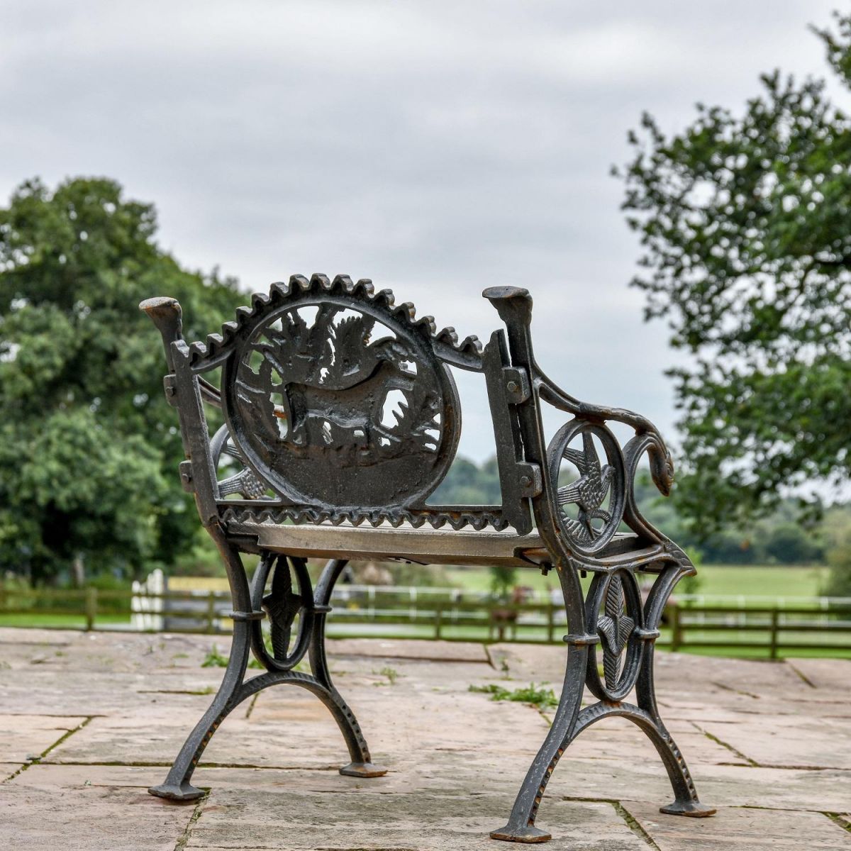 Rear view of Aged Black "Dog" Bench Rear view of Aged Black "Dog" Bench