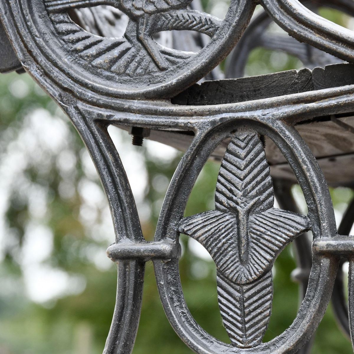 Close up of Aged Black Bench embellishments Close up of Aged Black Bench embellishments