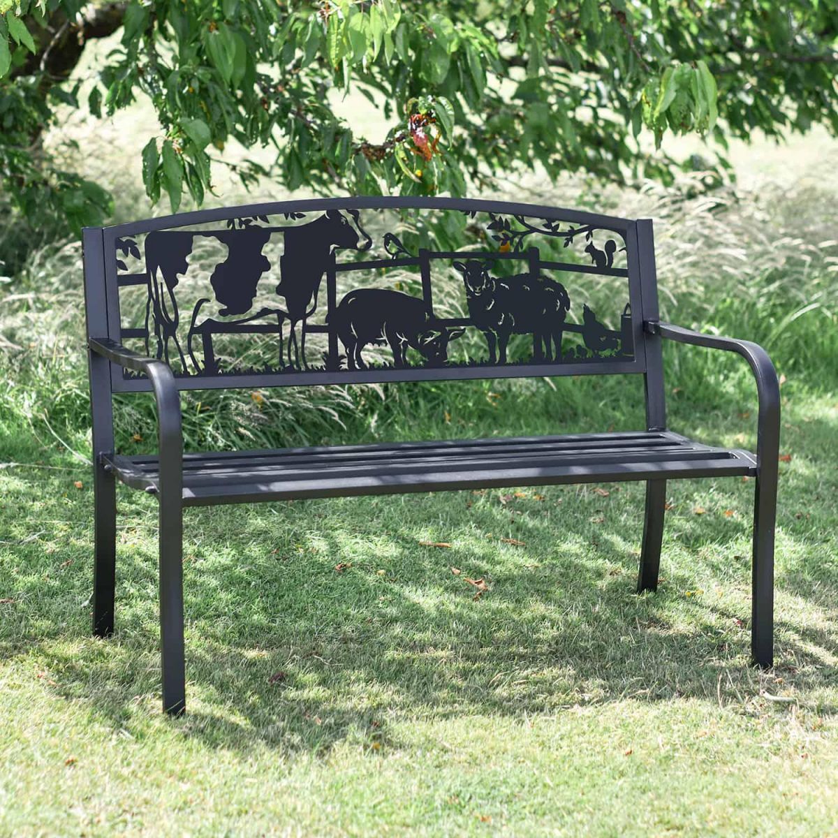 Black Bespoke "Farmyard Animals" Iron & Steel Park Bench Black Bespoke "Farmyard Animals" Iron & Steel Park Bench